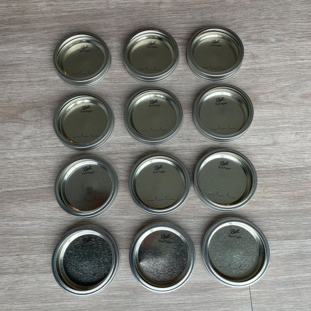 (12 Lids) BALL SURETIGHT Wide Mouth Canning Lids For Mason Jars (Never Used)